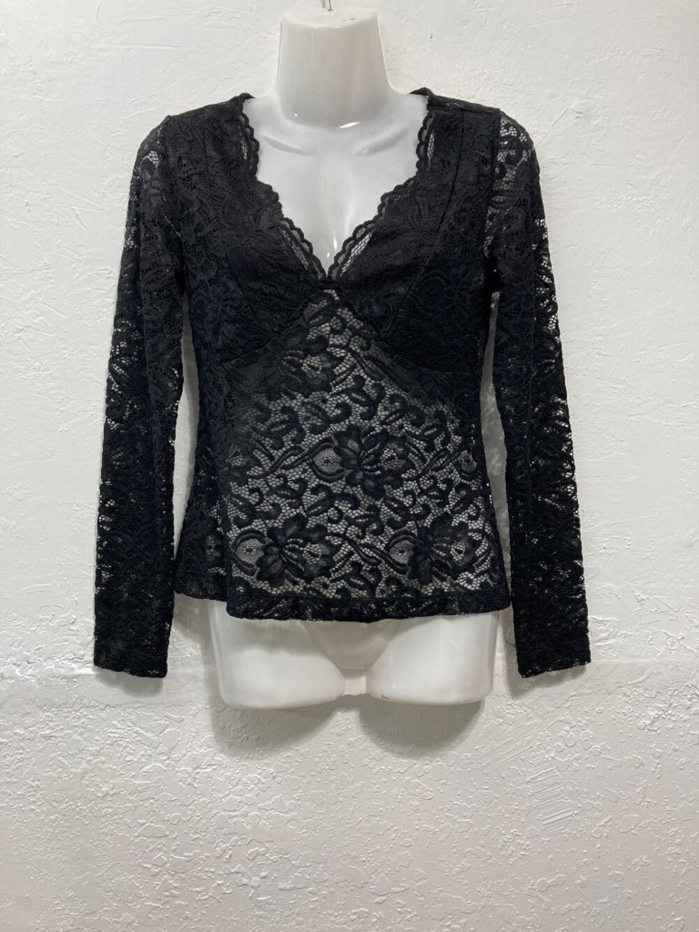 Y2K Pimkie Sheer Black Long Sleeve Top Gothic Babydoll Floral Lace GrungeNo size